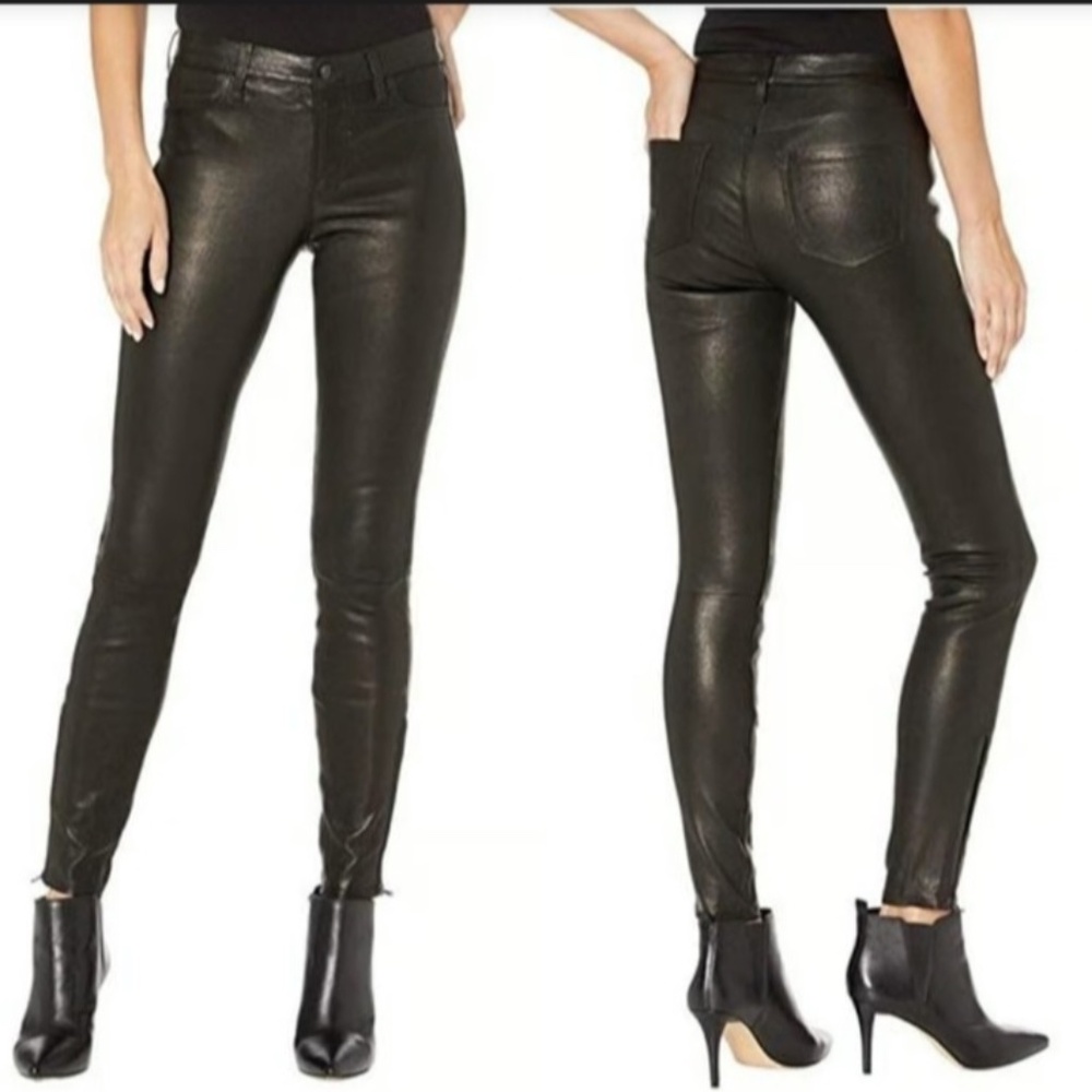 J Brand Black Lamb Leather Skinny Pants Italian Ankle zip Sz 25, Retail $998.00